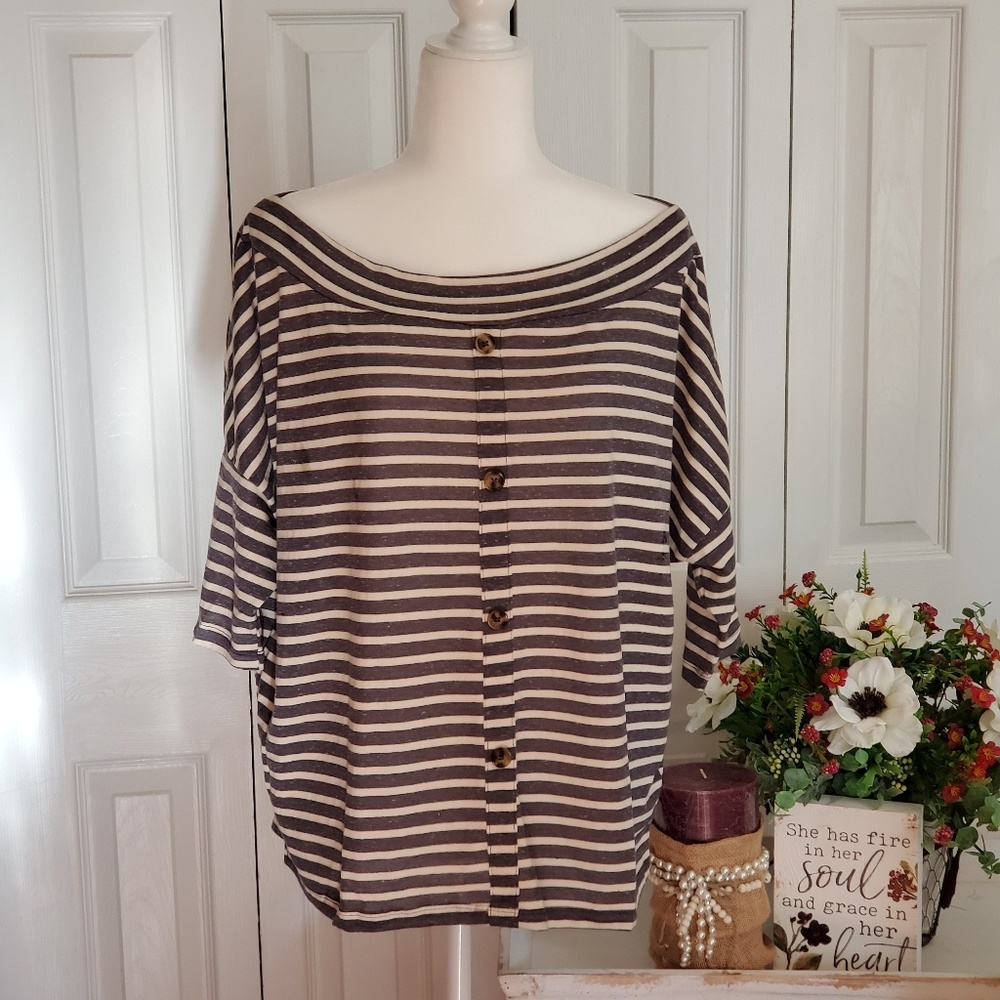 Only 2 left Umgee Striped Off Soulder Top